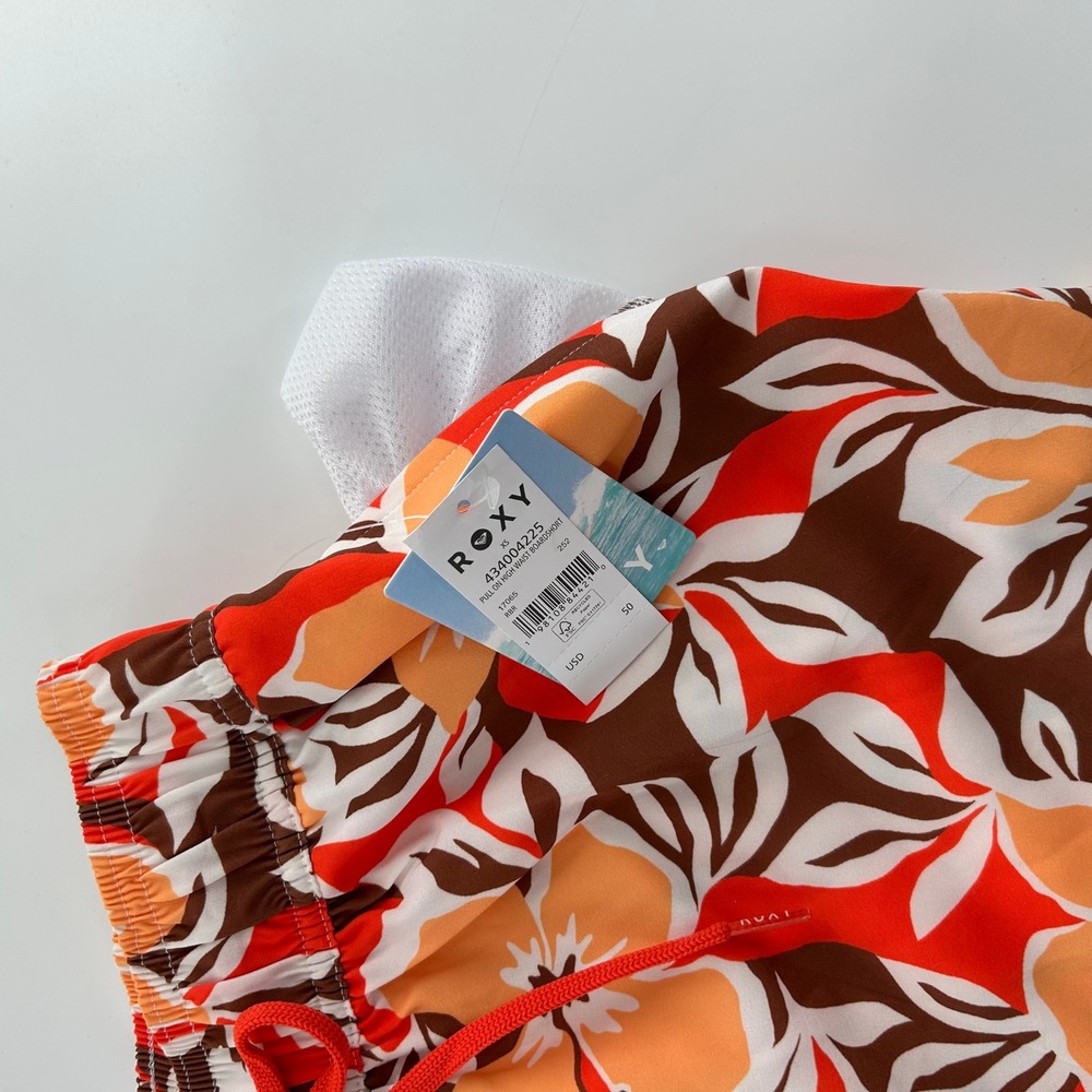 NWT Roxy Women's XS Pull On High Waist Boardshorts Floral Print Red Orange Brown - Picture 13 of 15
